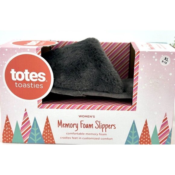 TOTES Womens Memory Foam Slippers Size 9-10 Slip On Gray Faux Fur NEW - Picture 5 of 6